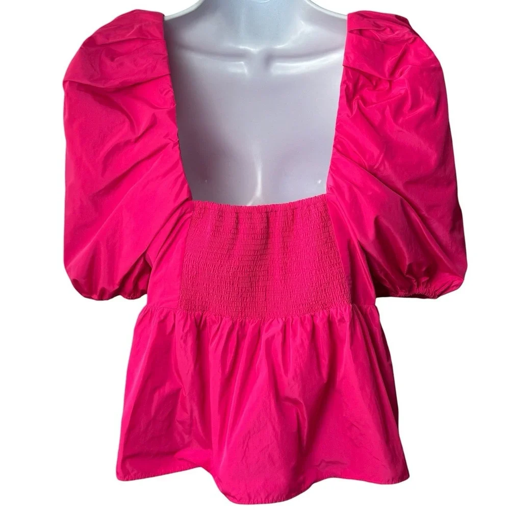 NEW Lilly Pulitzer Tiana Square Neck Puff-Sleeve Pink Grenadine Smocked Blouse 6